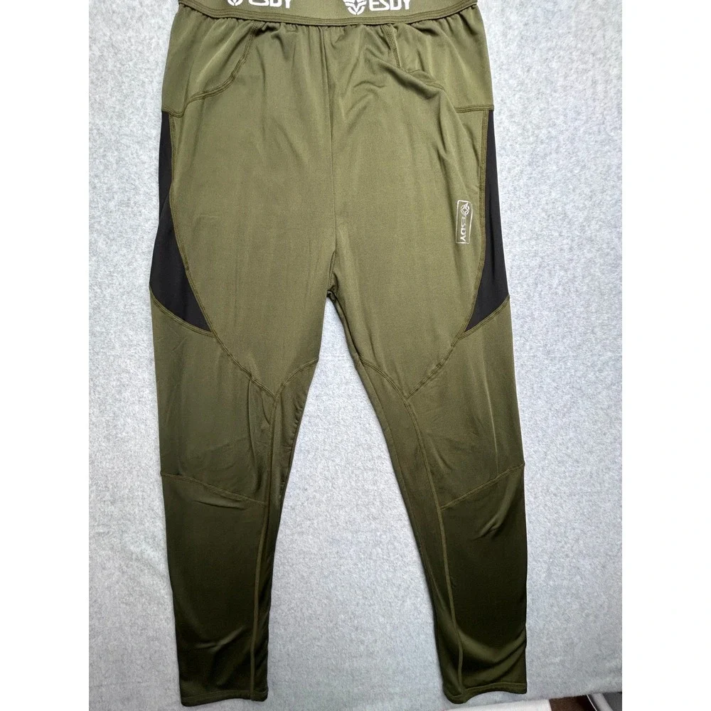 ESDY Mens Tactical Thermal Base Layer Set Olive Green Fleece Lined Large